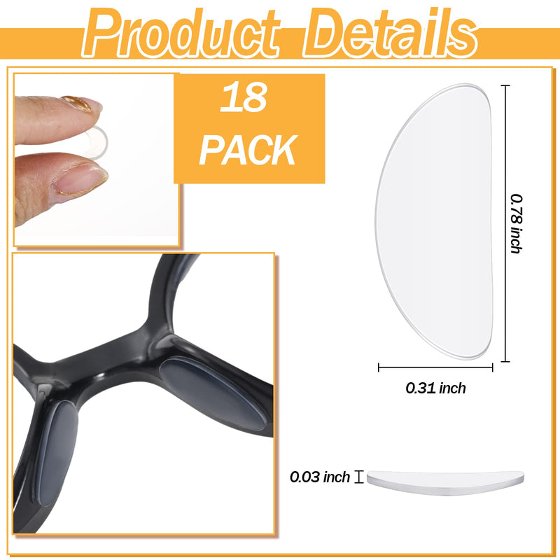 TOODOO 18 Pairs Eyeglasses Nose Pads Adhesive Silicone Glasses Replacement Anti Slip Nosepads for Eyeglass Glasses Sunglasses (Transparent, 1mm) 1 mm Transparent