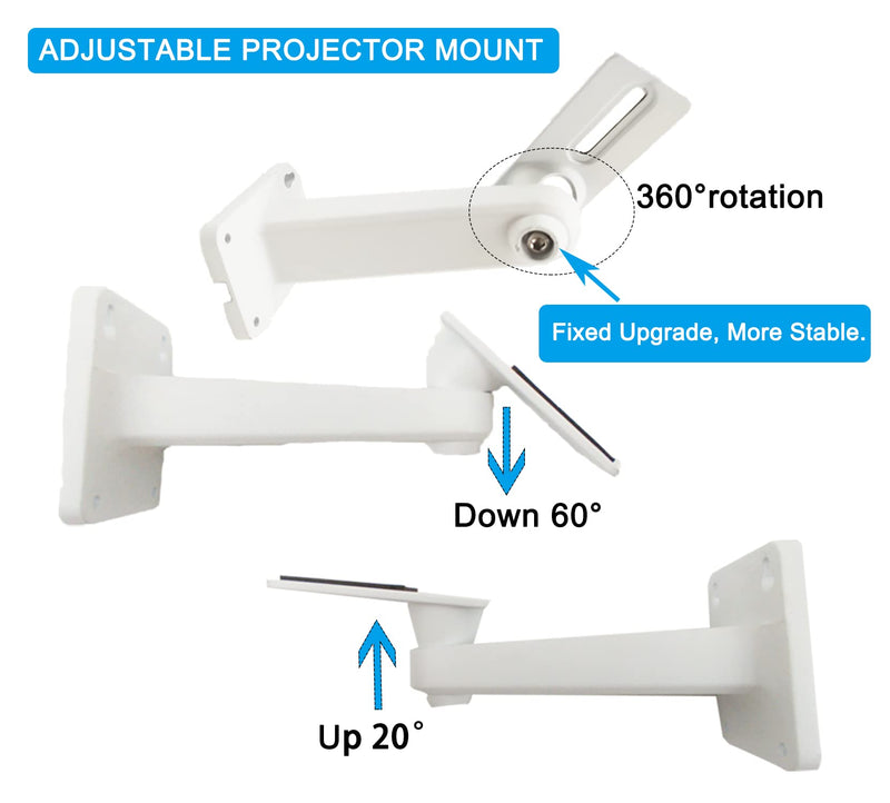 2-Be-Best Mini Projector Wall Mount Upgraded Angle Adjustable Projector Mount Length 7.9 in Rotation 360° Projector Mount Compatible with Most Mini Projectors