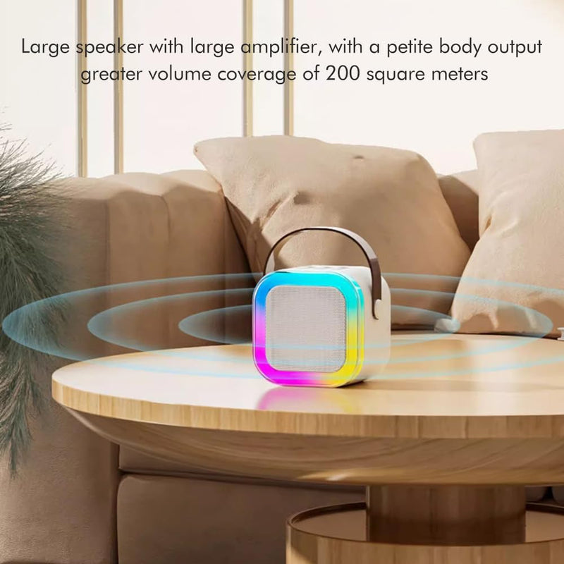 Pilarmuture Mini Karaoke Machine with 2 Wireless Microphones, Dual Noise Reduction, Voice Change with Multiple Modes, Bluetooth, White