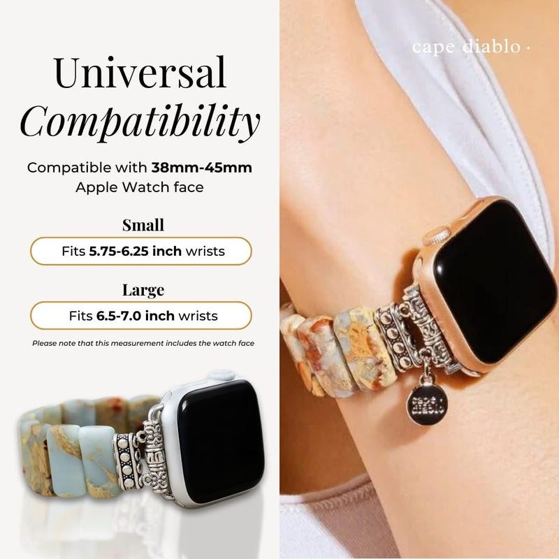 Cape Diablo Smart Watch Band for Women - Handmade Gemstone Strap - Compatible with 38mm-45mm Apple Faces Small - Fits 5.75-6.25 inch wrists Earth Tibetan