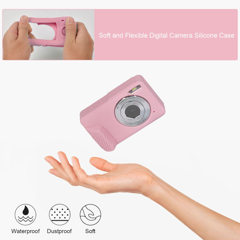 Digital Camera Silicone Case Compatible with CAMKORY/for Lecran/for VAHOIALD/for AiTechny FHD 1080P Kids Camera, Soft Lightweight Protective Sleeve Cover for Point and Shoot Cameras - Pink