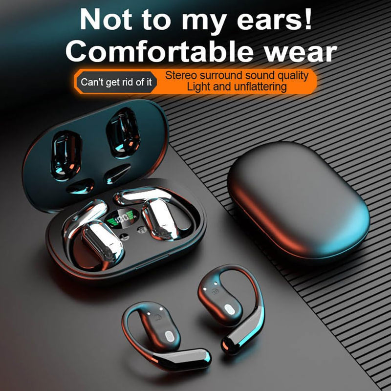 Open Ear Earbuds Bluetooth 5.3 Bone Conduction Headphones Wireless Sport Over Earphones Built-in Mic with Ear Hooks Ear Buds With Charging Case IPX5 Waterproof for Running Workout Cycling Driving Black
