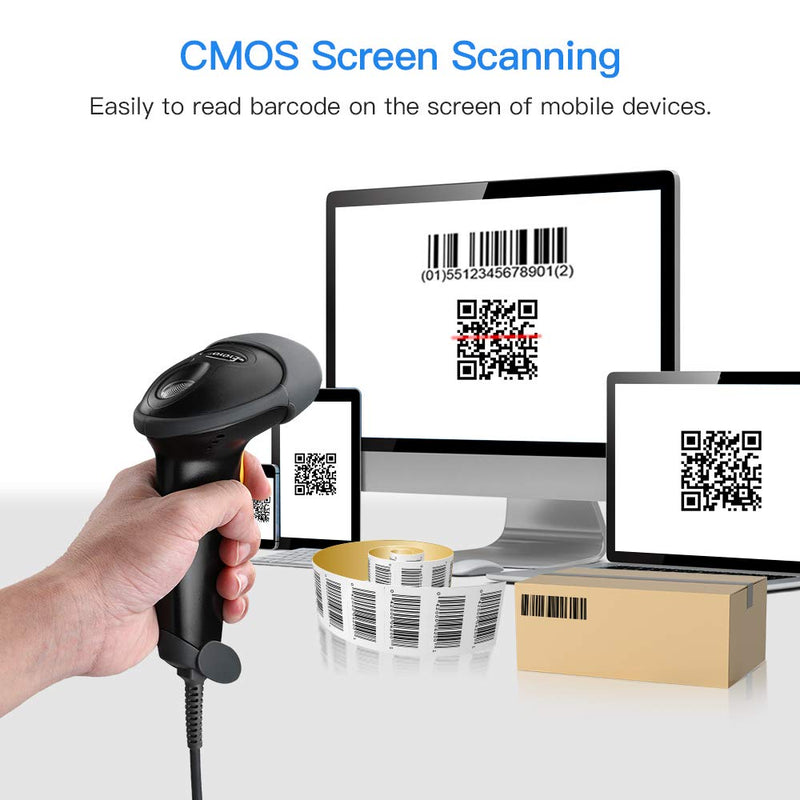 [AUSTRALIA] - Eyoyo EYH2 Handheld USB 2D Barcode Scanner, Wired Automatic QR Code Scanner PDF417 Data Matrix Bar Code Reader with Long USB Cable for POS Mobile Payment, Convenience Store, Supermarket, Warehouse Black 