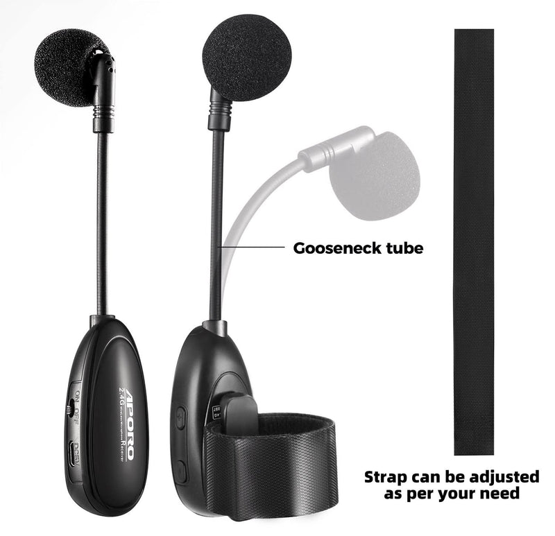 2.4G Wireless Flute Microphone Tie on Music Instruments Microphone, Wireless Receiver and Transmitter, for Flute and More