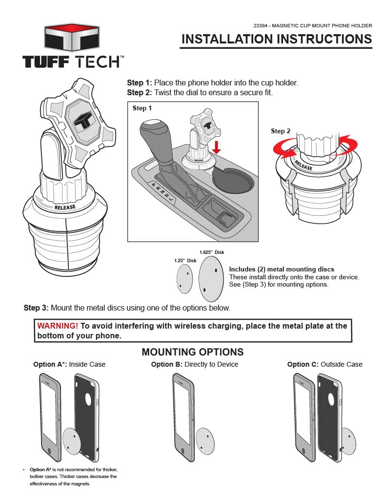 Tuff Tech Magnetic Cup Mount Phone Holder for Car | Adjustable Cup Mount with 360-Degree Rotation, Universal Accessory for Most Cellphones Magnetic Car Mount Phone Holder