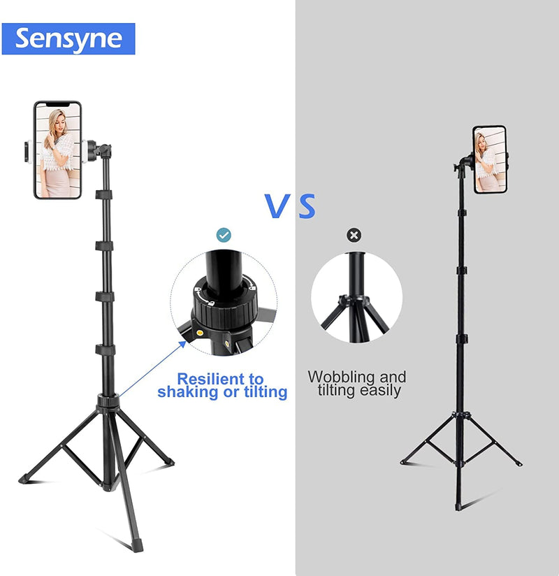 SENSYNE 62" Phone Tripod & Selfie Stick, Extendable Cell Phone Tripod Stand with Wireless Remote and Phone Holder, Compatible with iPhone Android Phone, Camera 62in Black