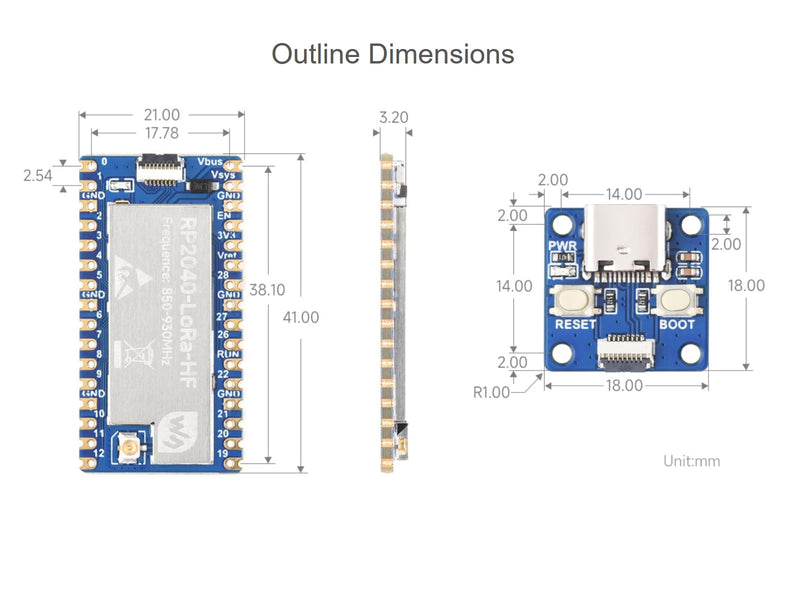 Waveshare LoRa Development Board Kit Based on Raspberry Pi RP2040 Microcontroller Chip, Integrate SX1262 RF Chip, 850~930MHz Frequency, Programmable Emit Power up to 22dBm, Long-Range Communication