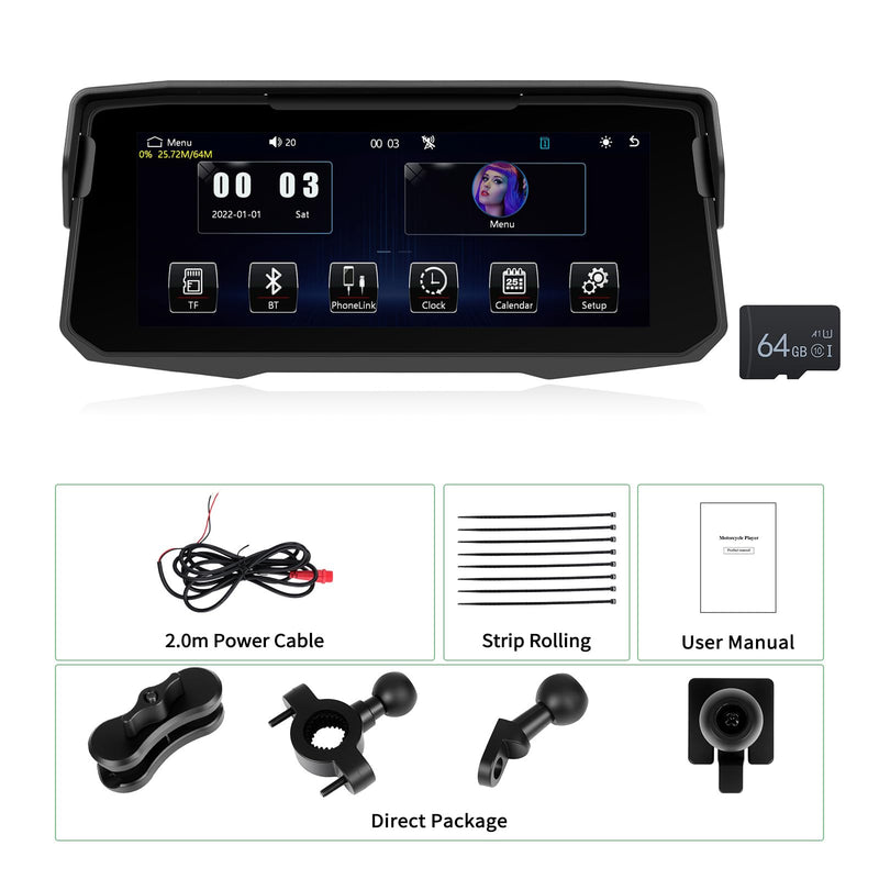 Wireless CarPlay & Android Auto for Motorcycle, 6.86″ IP68 Waterproof Touch Screen, GPS Navigation, Bluetooth, Supports AirPlay & Tire Pressure Monitoring with 64G SD Card P1-6.86 inch