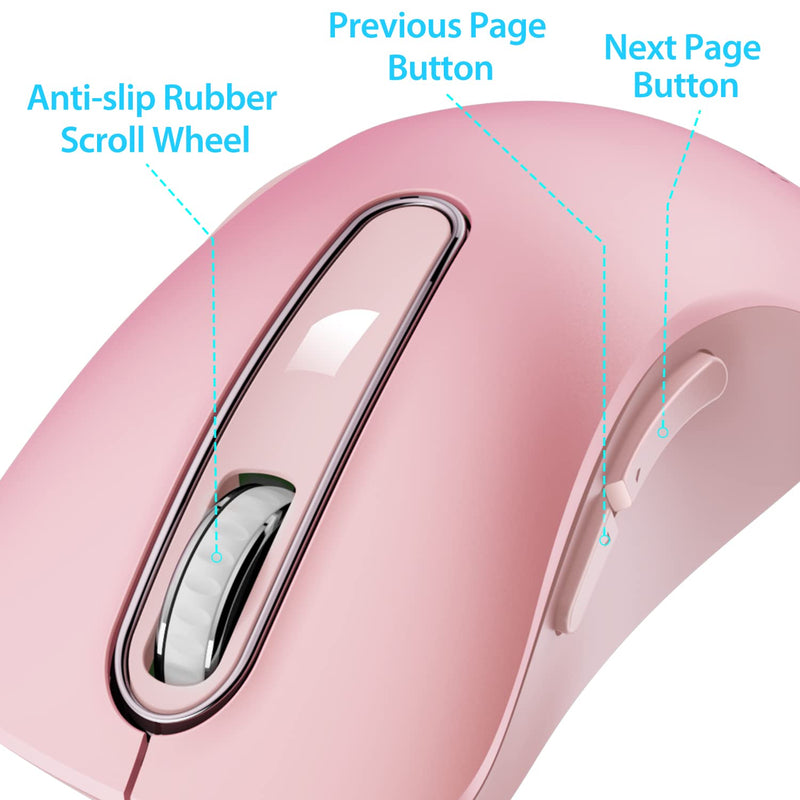 memzuoix 2.4G Wireless Mouse, 1200 DPI Mobile Optical Cordless Mouse with USB Receiver, Portable Computer Mice Wireless Mouse for Laptop, PC, Desktop, MacBook, 5 Buttons (Pink) Pink