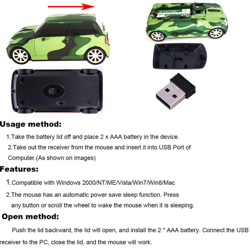 Jinfili Cool Style Car Wireless Mouse Ergonomic USB Gaming Mice for Desktop Laptop PC Notebook