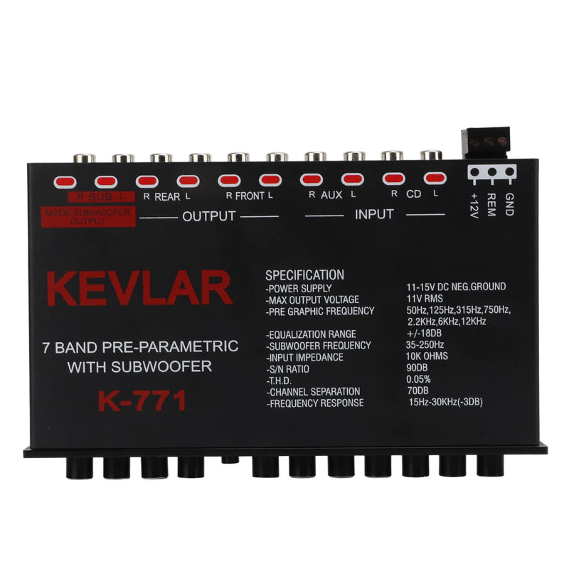 7 Band Car Audio Graphic Equalizer, Variable Gain Adjustment High Level Input EQ, Low Pass Filter, Chassis Graphic Equalizer with Control Volume
