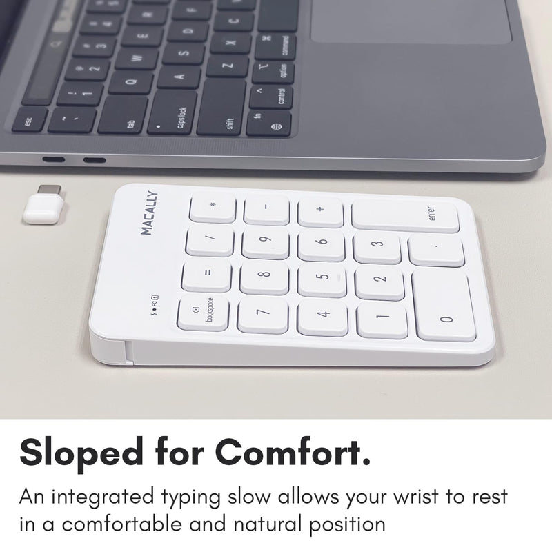 Macally USB C Wireless Number Pad | Numeric Keypad for Mac MacBook iMac | Wireless 10 Key for Laptop PC Computer Notebook Surface Chrome (2.4G USB) Perfect for Data Entry Numpad Number Keyboard
