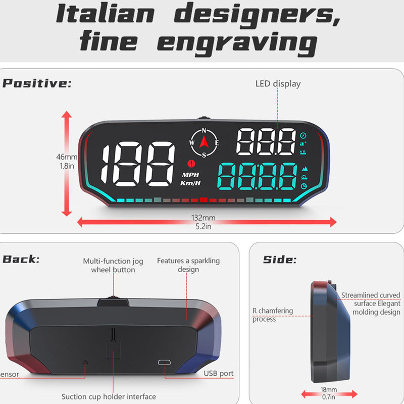 GPS Speedometer Heads Up Display for Car - Hud LCD Display with Overspeed Fatigue Driving Alarm - Mph Digital Speed Compass Altitude - Universal Vehicle Compatibility
