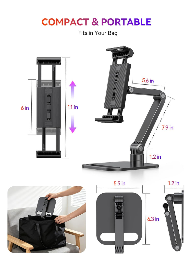 UPERFECT Portable Monitor & Tablet Stand, Heavy-Duty Carbon Steel Mount | Adjustable Clamp, Fits 4.7–19" Devices, 360° Rotation, Foldable Desk Mount for iPad, Phone, Tablet & Travel Use 19 inch