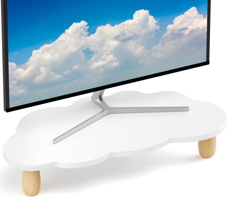 AFOOYO Monitor Stand Riser, Cloud-Shaped Sturdy Wood Computer Monitor Riser, Laptop Monitor Stand+Bear Charger Stand Silicone Dock Holder for Apple Watch Series