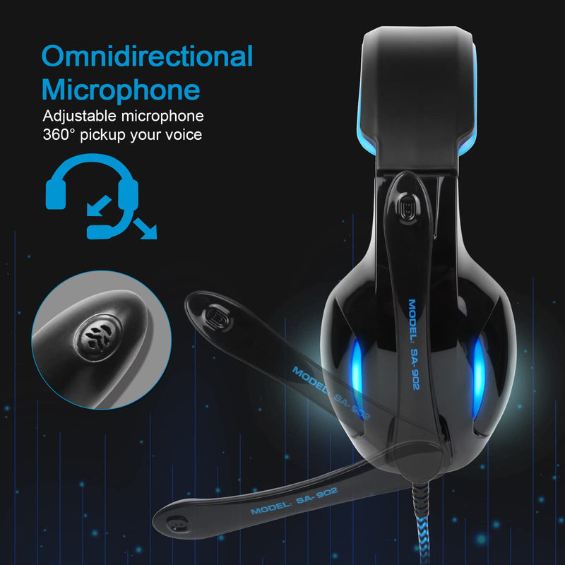 [AUSTRALIA] - SADES SA902 Stereo Gaming Headset 7.1 USB Surround Sound PC Headsets Over-Ear Gaming Headphones with Microphone LED Light Black Blue 