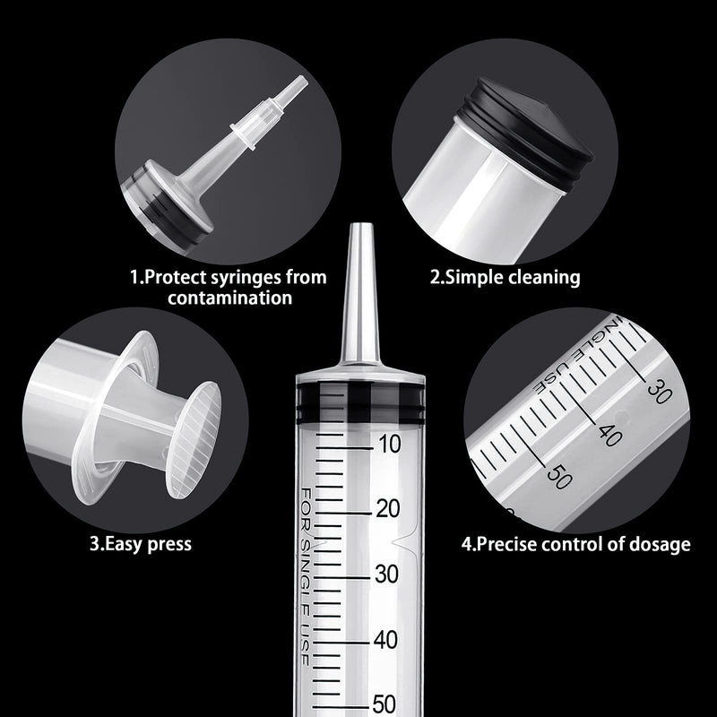 60 ml syringe with hose, 3 pieces reusable syringes 60 ml (50 ml) set, syringe without needle for scientific laboratories, garden irrigation, industry