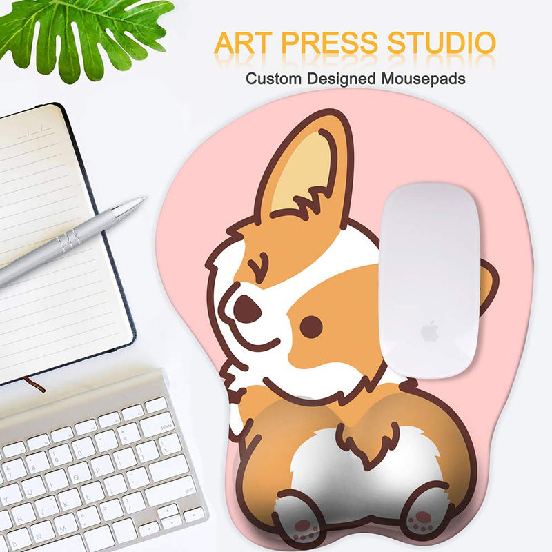 HAOCOO Ergonomic Pink Mouse Pad with Wrist Support ,Non-Slip Backing Corgi Anime Cute Gel Mouse Pad Wrist Rest, Easy-Typing and Pain Relief for Gaming Office Computer Laptop(Pink Cute Corgi) Pink Dog