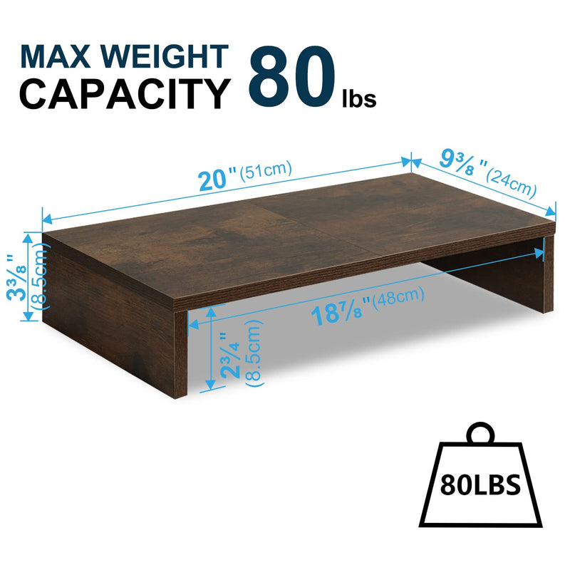 TEAMIX 2 Pack Rustic Brown Wood Monitor Stand Riser and 1 Pack 20 inch Rustic Brown Wood Monitor Stand Riser for Computer Desk Home Office Organization.