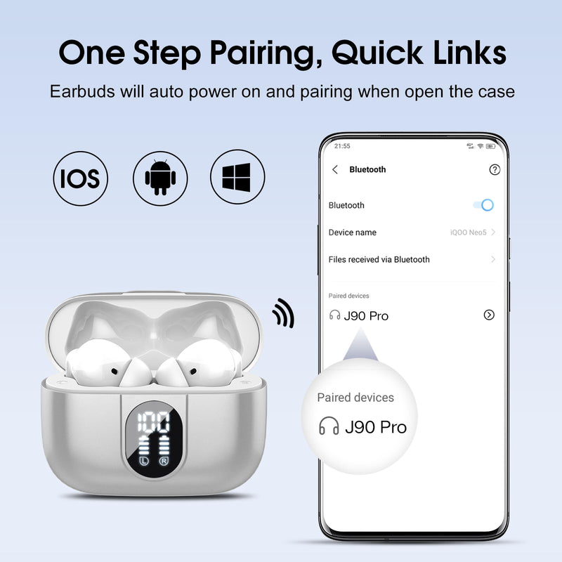 2 Sets Wireless Earbuds 2024 Bluetooth 5.3 Headphones HiFi Stereo, 40H Playtime in-Ear Earbud, Bluetooth Earbuds with LED Power Display, IP7 Waterproof Wireless Earphones Sport Headset Blue+Grey