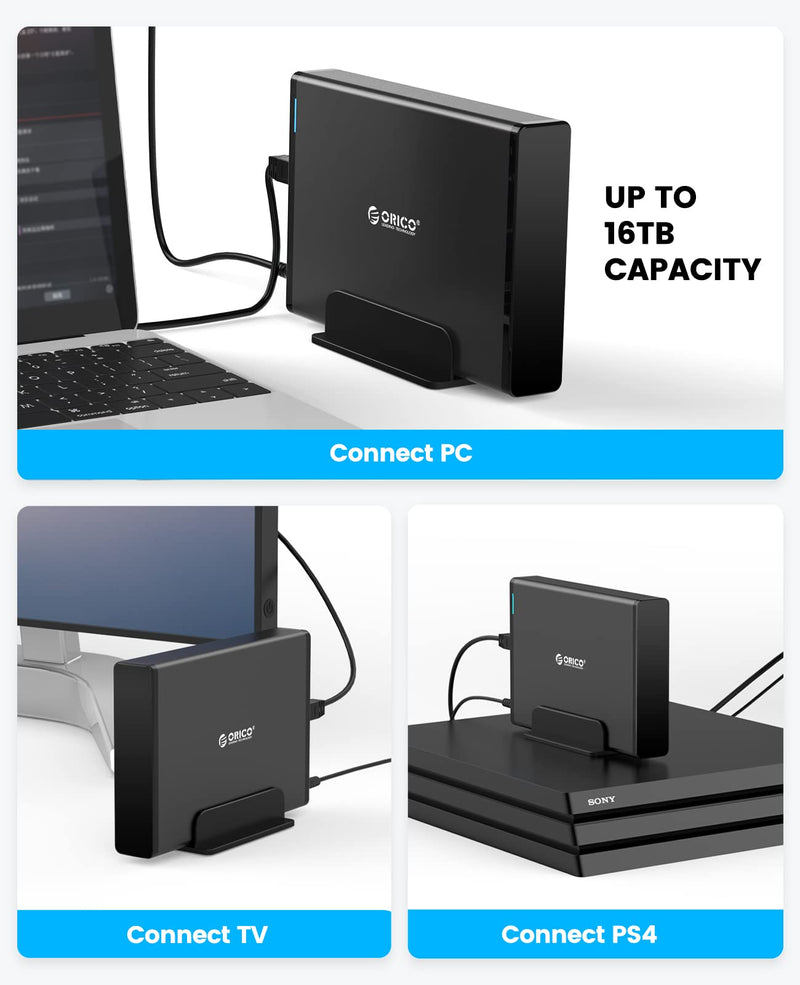 ORICO 3.5 Inch External Hard Drive Enclosure with Removable Enclosure USB 3.0 to SATA 3.0 5Gbps for SATA 3.5 Inch HDD with 12V 2A Power Supply Adapter (16TB Max, Blue Display) 7688U3 ORICO 7688U3-EU-BK-BP