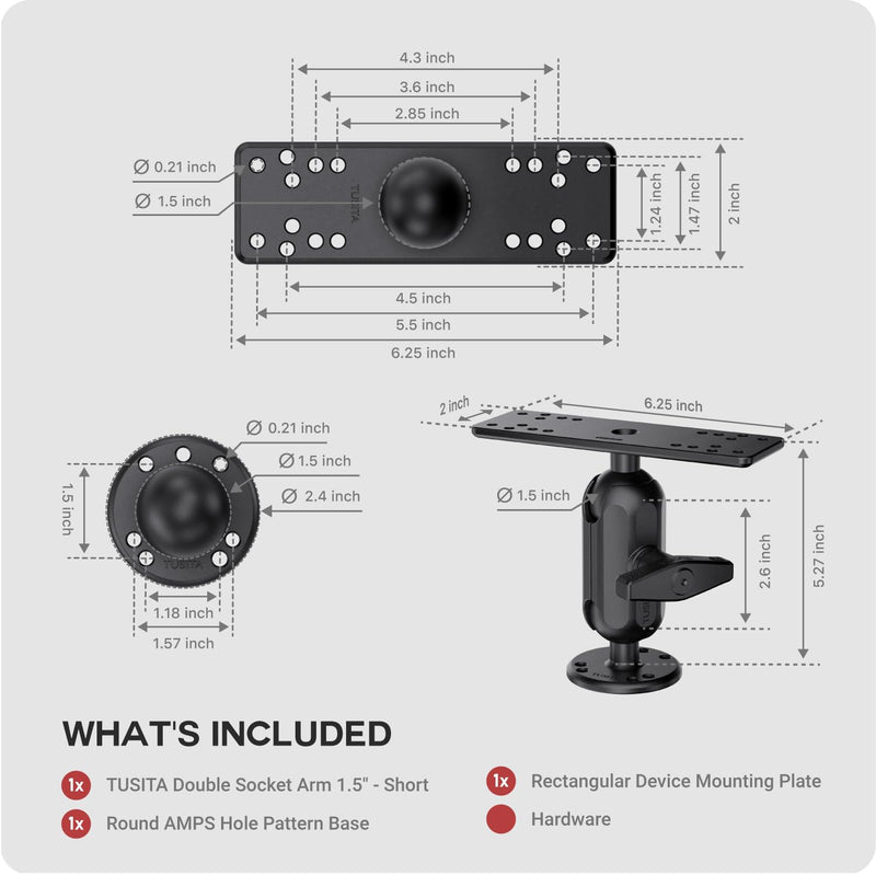TUSITA Universal Marine Electronic Mount - C Size Short, Aluminum Fish Finder Mount with 1.5" Ball for Boat, 360° Rotation, High Salt Water Resistant, Compatible with Garmin, Lowrance and More Short Arm