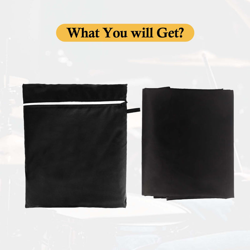 Drum Set Dust Cover, Waterproof Drum Cover 80 x 108 Inch Dust Cover with Sewn-in Weighted Corner Large Drum Shield for Electric Drum Accessories Musical Instruments, Black