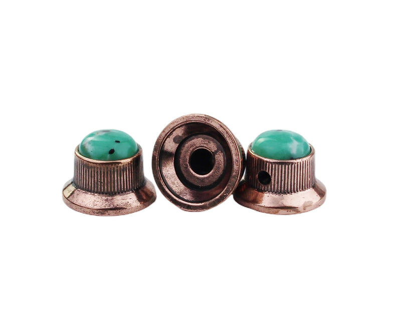[AUSTRALIA] - Guyker Top Hat Guitar Bass Potentiometer Control Knobs with 6mm Dia. Shaft Pots - 3PCS Zinc alloy Bell Speed Tone Volume Knob Replacement Part, (Green Top, bronze) Green Top 
