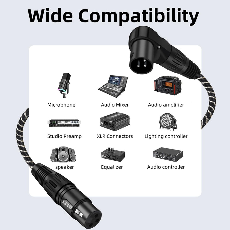 Right Angle XLR Cable,2-Pack Adjustable-Angle Male to Straight Female Microphone Cable,Short XLR Microphone Cable 90 Degree Adapter for Mic Mixer, Recording Studio, Podcast-1FT Angle Male-1FT Black