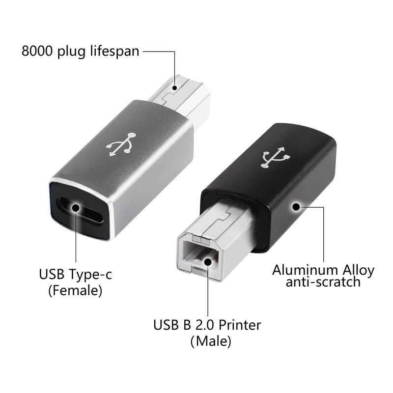 USB C to USB B Adapter YACSEJAO 4-Pack USB C Female to Printer Male Converter Adapter Compatible with MIDI，Printers，Electric Piano and Synthesizers Devices