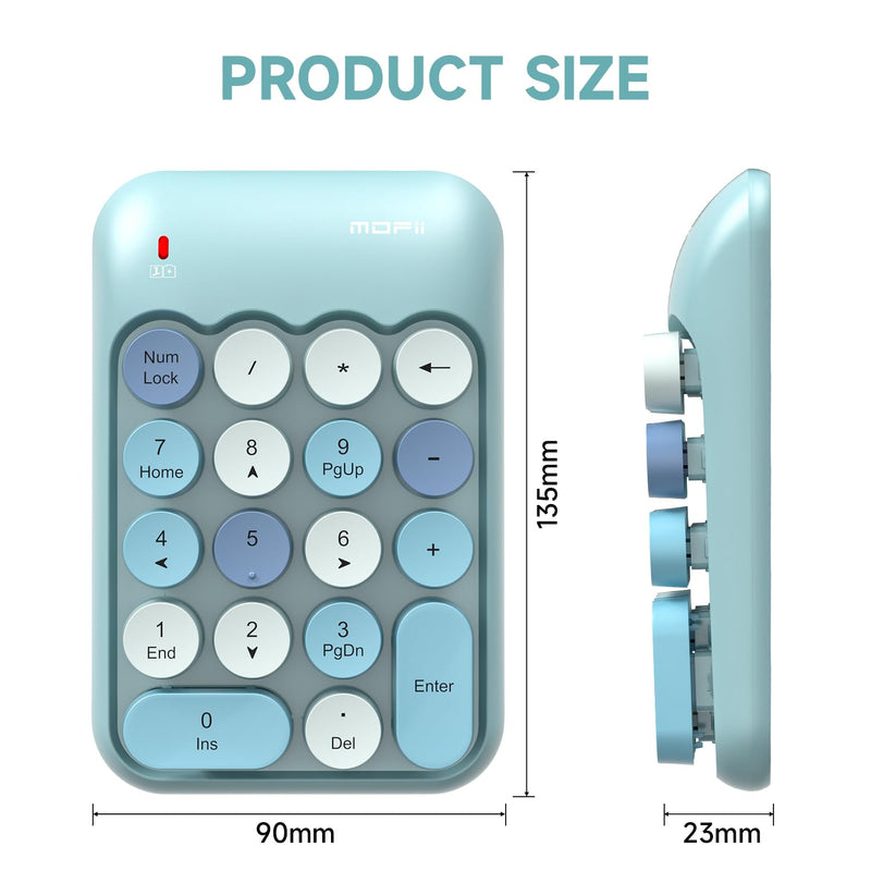 [AUSTRALIA] - MOFII Wireless Number Pads - Blue Numeric Keypad 18 Keys USB 2.4G Round Keycap Colorful Extensions Keypads, Financial Accounting Portable Numpad 10 Key for Laptop/PC/Notebook/Surface Pro 