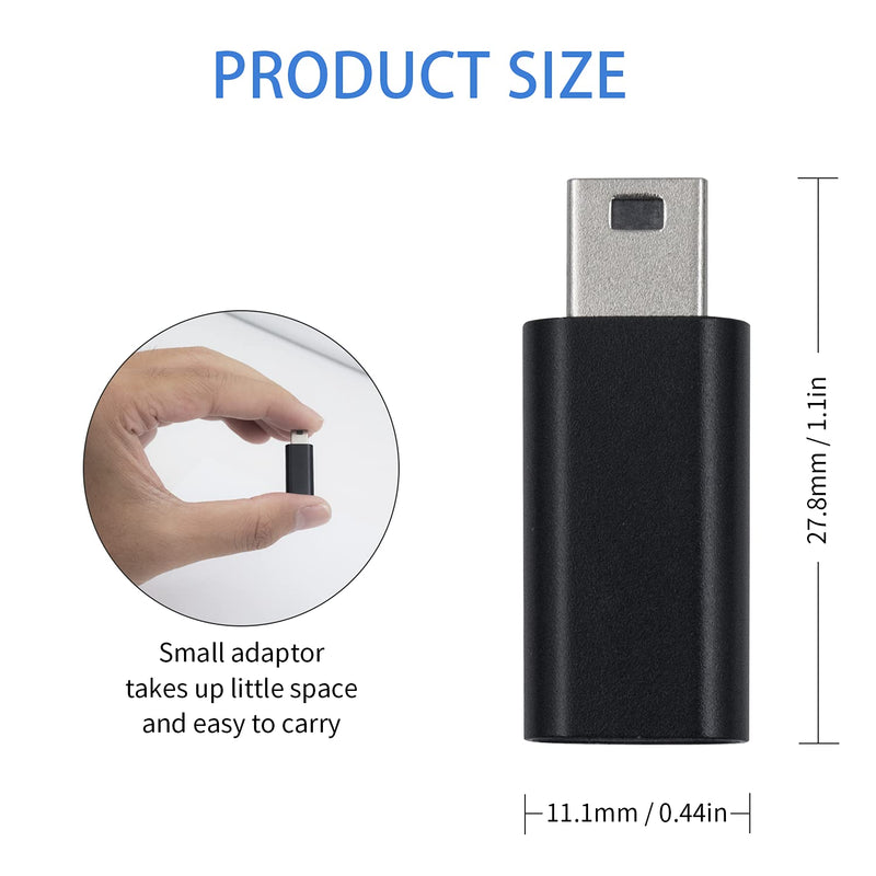 Duttek USB C to Mini USB Adapter, Mini USB to USB C Adapter, USB C Female to Mini USB Male Adapter, USB C to USB Mini Adapter Transmission Rate 480 Mbps for MP3 Players, Computer. 2 Pack (Black)