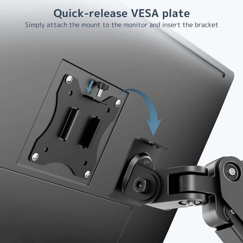 Height Adjustable Pole Mount Monitor Arm for 17"-32" with Gas Spring | Universal Full Motion TV Pole Mount Holds up to 19.8 lbs, VESA 75x75 and 100x100mm, Black