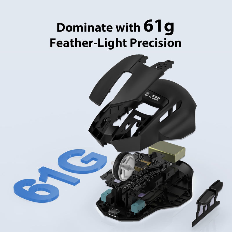 G9Pro Wireless Bluetooth Mouse with LED Screen Display | 12000 DPI Computer Mouse with 6 Adjustable DPI, Wired/BT1/2.4G Tri-Mode, Type-C Rechargeable, Lightweight & Office Use for PC Black