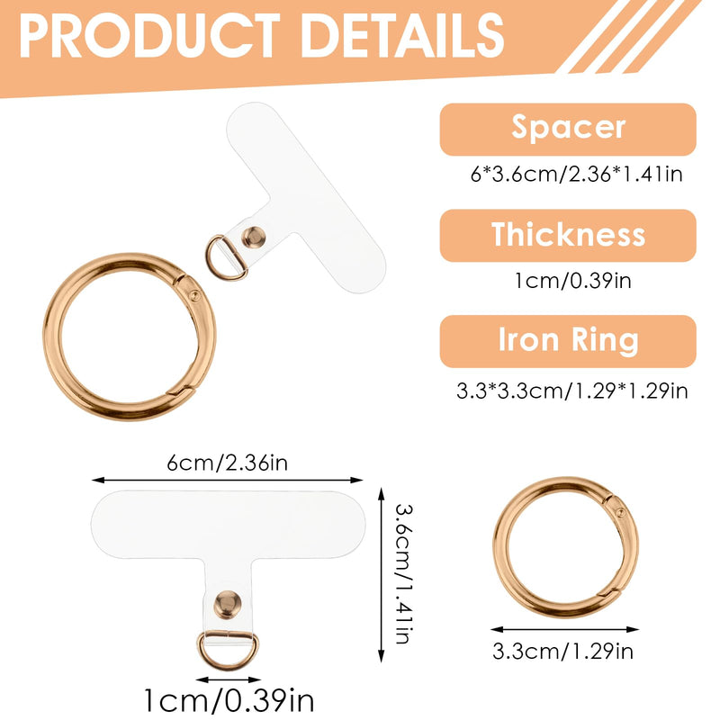 6Pcs Phone Lanyard Patch Pad with 6 Metal Spring Rings, Universal Phone Tether Tab Phone Strap Connector Multifunctional Mobile Phone Lanyard Patch for Most Cell Phones Cases(Gold) Gold