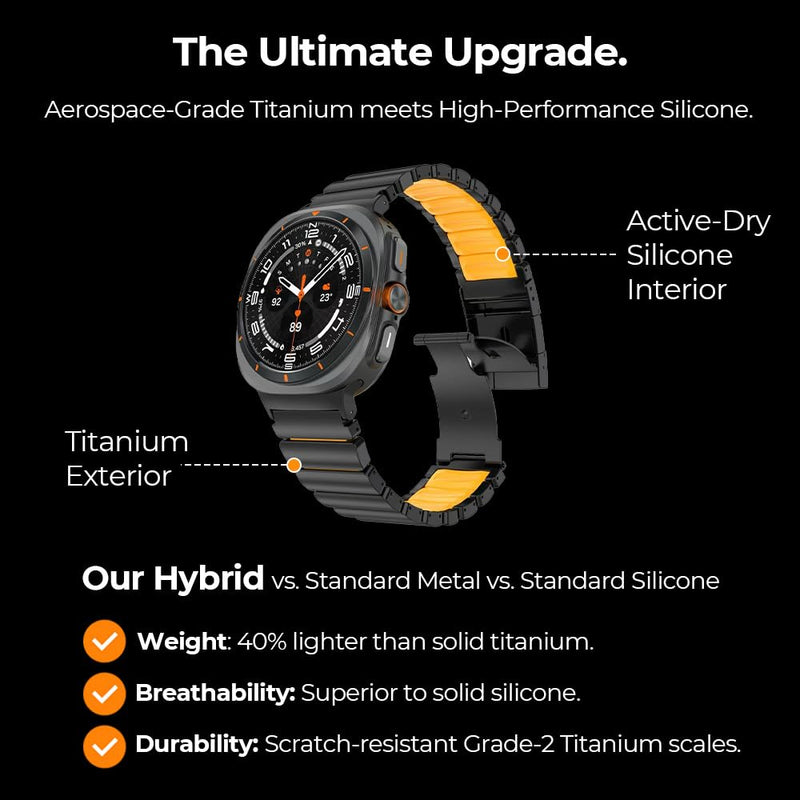 Titanium-Silicone Band for Galaxy Watch Ultra 2 1 (2026/2025/2024) | G2 Ti No Gap Metal Strap for Samsung Ultra 47mm | Silicone Lining,Anti-Slip, Lightweight,Hypoallergenic,Fit Wrist 6.3''-9'' black green