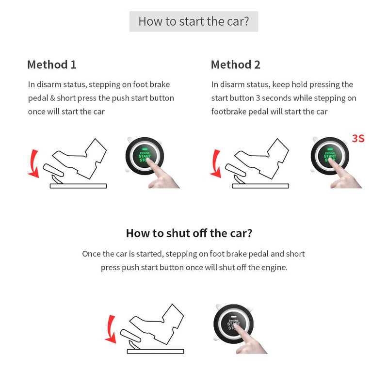 EASYGUARD ES002 Universal Push Engine Start Button with Remote Engine Start for Automatic Transmission car Optional Compatible with car Alarm System DC12V
