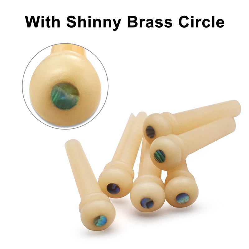 6Pcs Guitar Bone Bridge Pins Natural Bone Color Replacement Parts with Abalone Dot