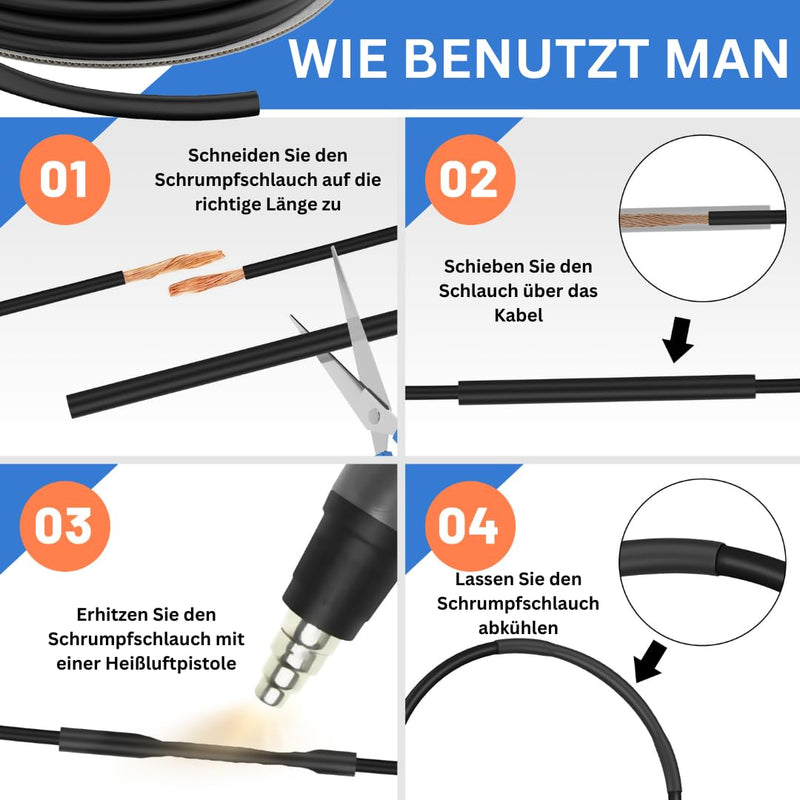 High Quality 2:1 Ratio Mini Heat Shrink Tubing Roll, Inner Diameter Range, Lengths and Colours, High Quality Cable Wrap by Gocableties Black 4,8 mm