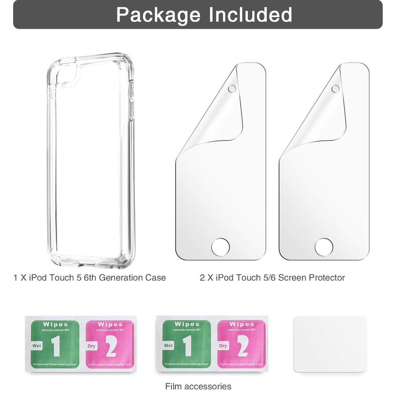 IDWELL iPod Touch 7 Case Clear, Touch 6 Touch 5 Case with 2 Screen Protectors, Clear Slim Soft TPU Bumper Hard Cover for iPod Touch 5/6/7th Generation (Latest Model,2019 Released), HD Clear