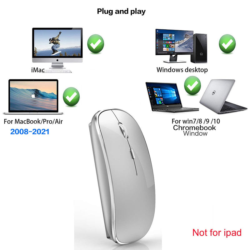 Rechargeable Wireless Mouse for Mac Wireless Mouse for Laptop iMac MacBook Pro MacBook Air Desktop Computer Chromebook Windows (Silver) silver