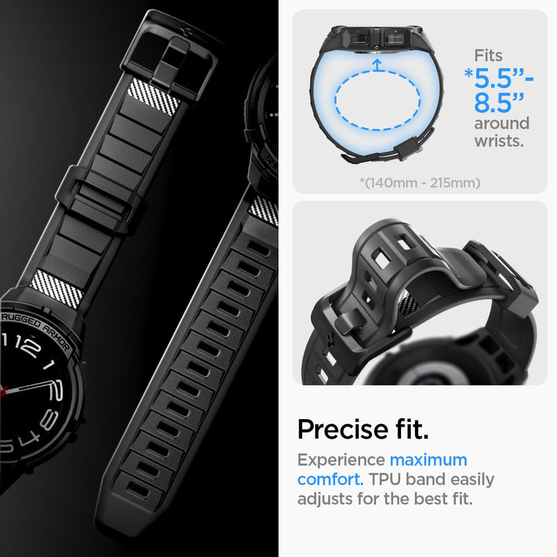 Spigen Rugged Armor Pro Case with Band and S353 Charger Stand Designed for Samsung Galaxy Watch 6 Classic 47mm - Black