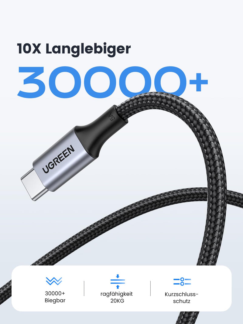 UGREEN USB C Cable 100 W 2 m Charging Cable USB-C Pack of 2 PD 3.0 Fast Charging Cable PPS USB C to USB C Cable for iPhone 17/Air/16/15 Series, MacBook Pro/Air, iPad Pro, Galaxy S24, Pixel 9, Steam 2.0 Meter