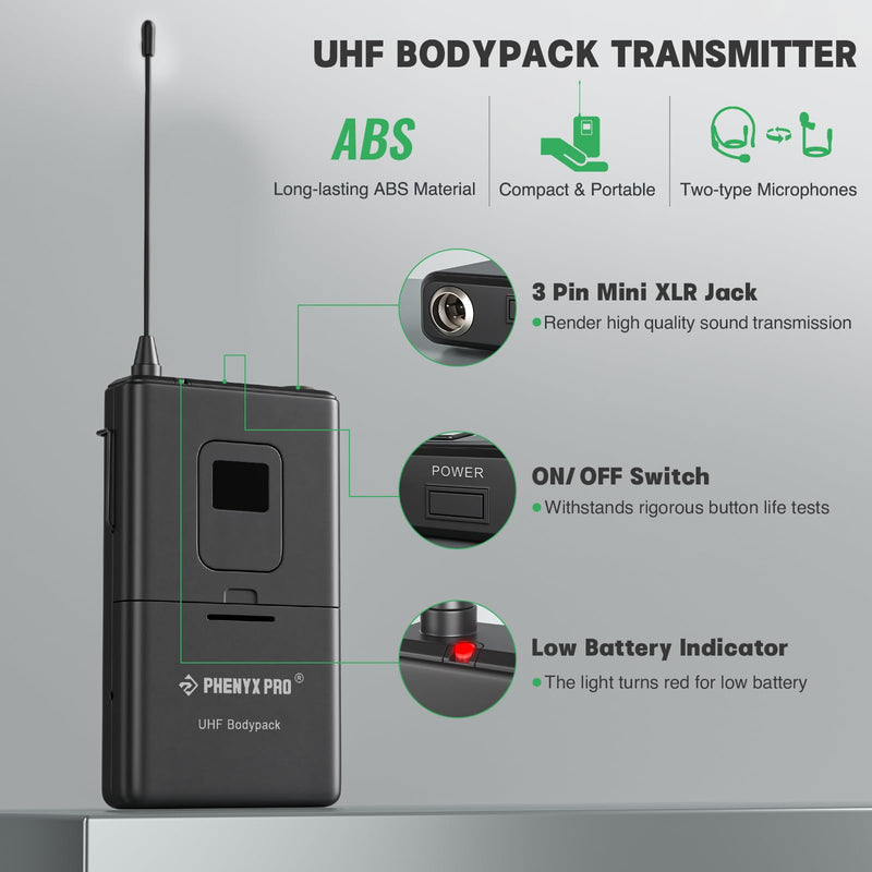 [AUSTRALIA] - Phenyx Pro Wireless Bodypack Transmitter, 919.7MHz UHF Cardioid Pattern Wireless BodyPack Microphone, Fixed Frequency, 260 FT Range, for PTU-5000/PTU-4000 Series (PWB-5-919.7) 