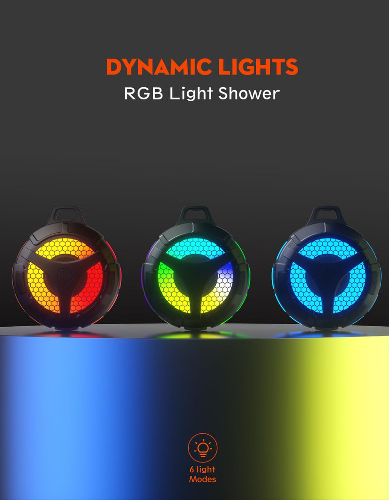 Bluetooth Shower Speaker, Suction Cup, Small Portable Wireless IPX7 Waterproof Outdoor Speakers, 15W Loud Stereo Sound Deep Bass, TWS Pairs, 6 Mode RGB Lights, All Ages Gift for Christmas Silver