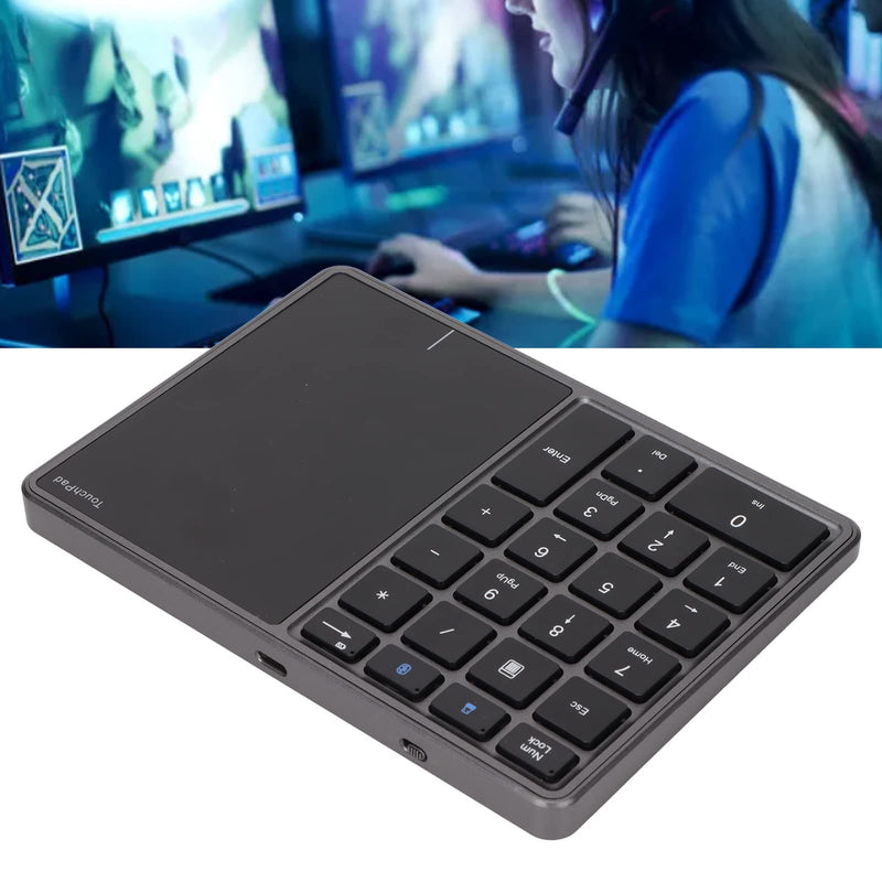 Number Pad Mouse Combo, 2 in 1 BT Number Pad Touchpad Mouse 22 Keys, Bt4.2 2.4G Type C Charging Keyboard 500Mah Battery Numeric Keypad for Office (Iron Gray)