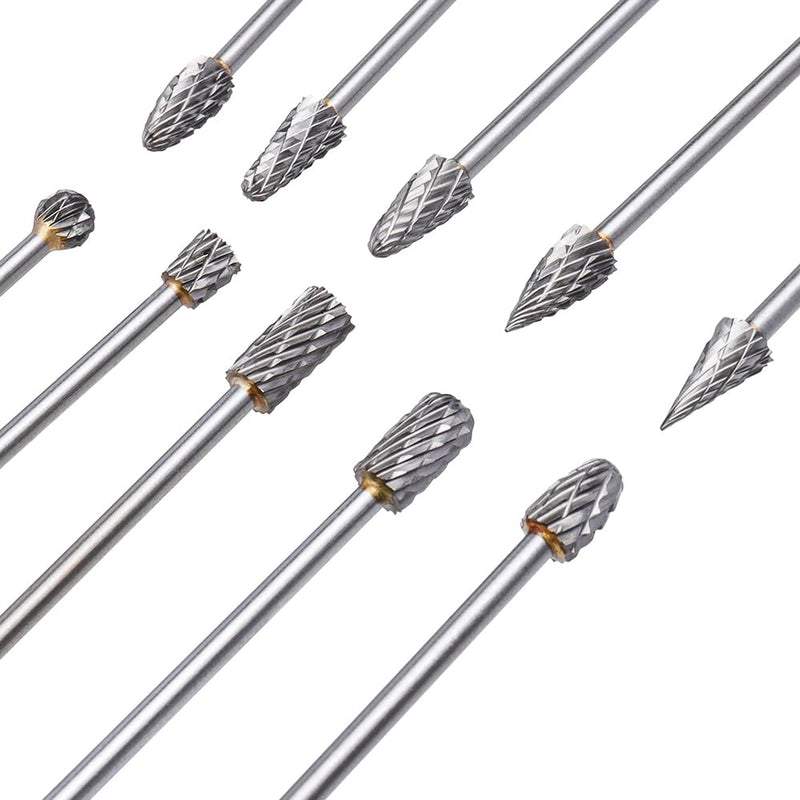 Treki 10 Pieces 100 mm Long Carbide Burrs with 3 mm Shank Tungsten Carbide Milling Cutter Attachment for Cordless Screwdriver, Long Carbide Cutter Metal Cutter Wood Carving Drill Bit Set for