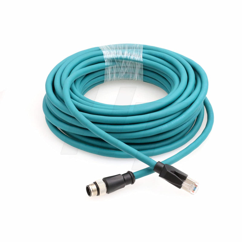 HangTon Industrial M12 4 Pin D-Coded RJ45 Ethernet Network Cable for Cognex Sick Encoder Sensor RFID Profinet Network Rail CCTV Control LED Power 10m