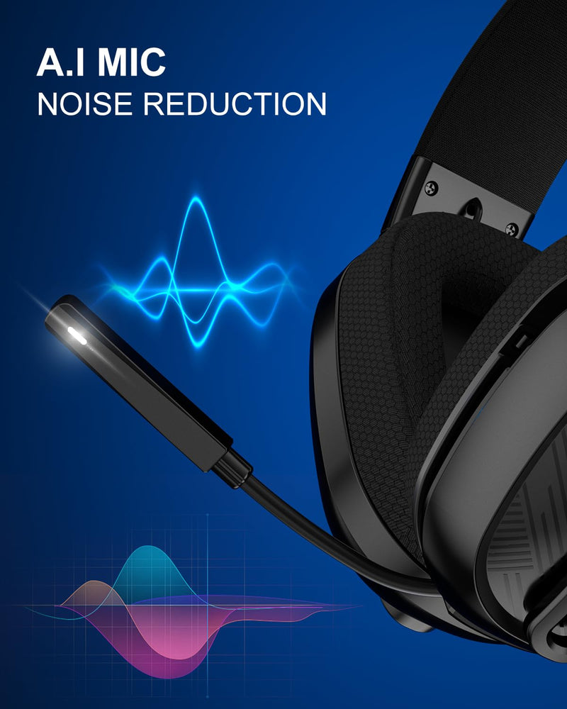 [AUSTRALIA] - Jeecoo 2.4GHz Wireless Gaming Headset with Microphone for PC PS5 PS4, Bluetooth 5.3 Gaming Headphones with Noise Canceling Mic for Laptop, Mobile, Mac, Stereo Sound, 50+Hr Battery, Low Latency Black 