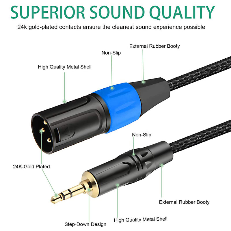 3.5mm to XLR Cable, XLR to 3.5mm Unbalanced Aux Micphone Cbale, 1/8 inch Mini Jack Stereo to XLR Male Cord Adapter for Cell Phone, Laptop, Speaker, Mixer - 3.3ft 3.3 feet